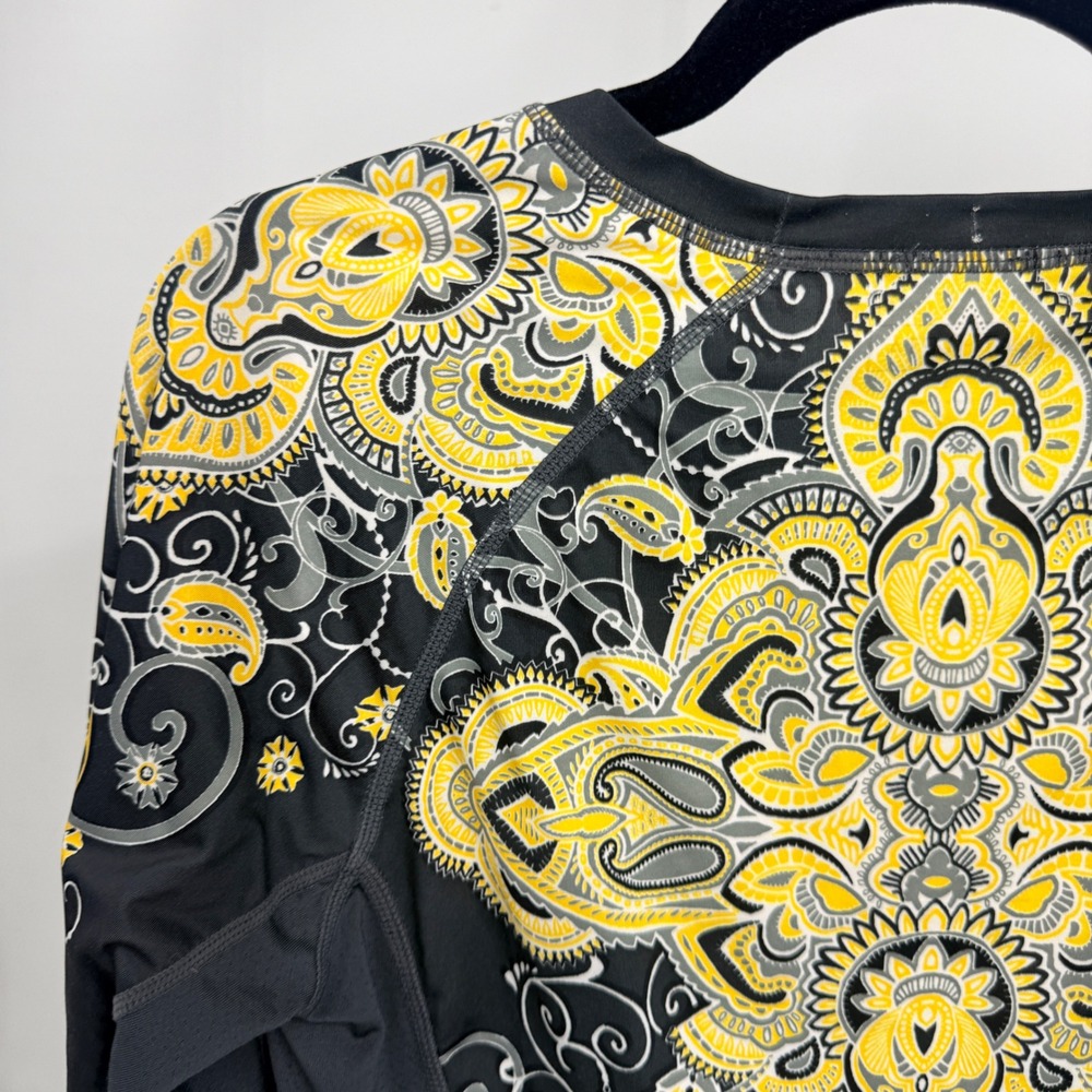 Athleta Pacifica Rashguard Long Sleeve Paisley Mandala Black Yellow 268486 S - Picture 9 of 9